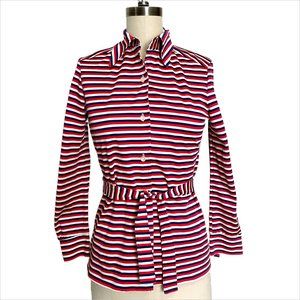 1970s red, white and blue striped tunic with belt - size XS